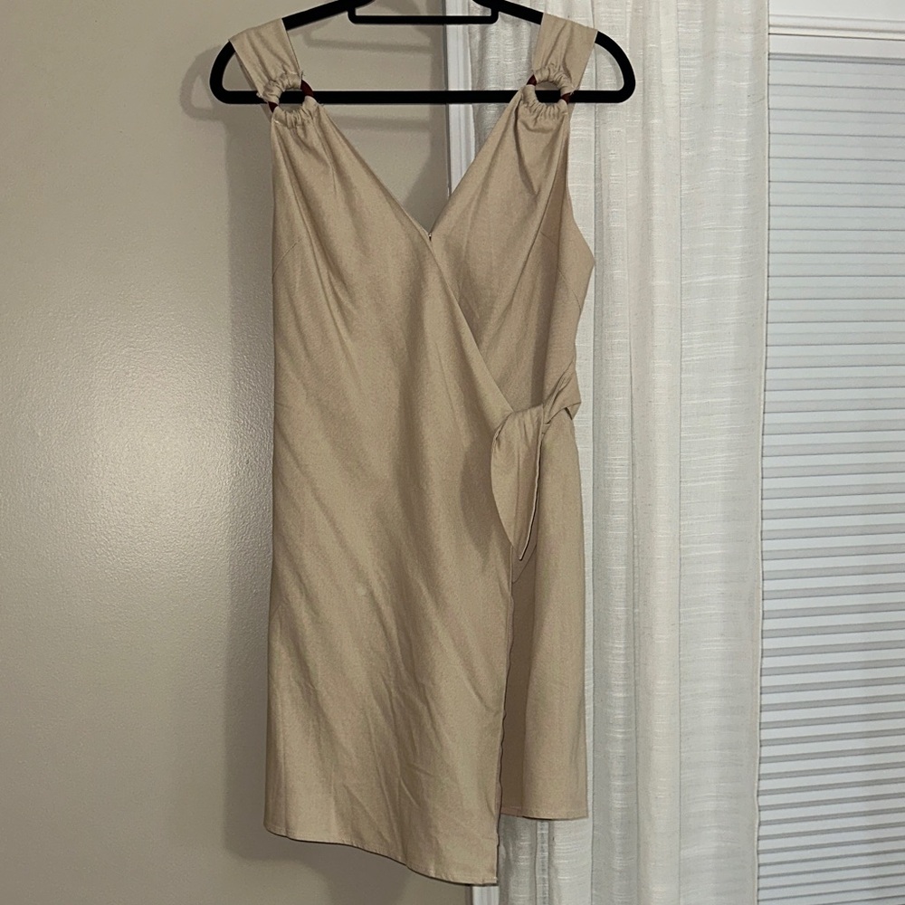 Elegant Tan Wrap Dress